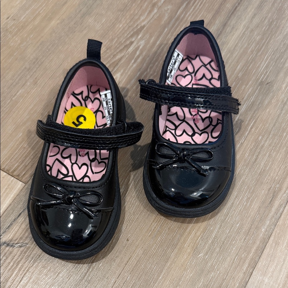 Carter's Black Patent Mary Jane Shoes with Pink Heart Insole